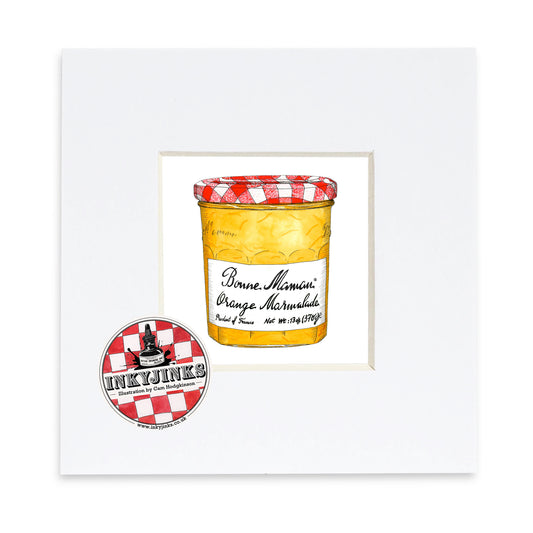 Illustration of a Bonne Maman orange marmalade jar in a white mount