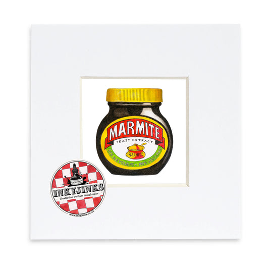 Illustration of a Marmite jar in a white mount