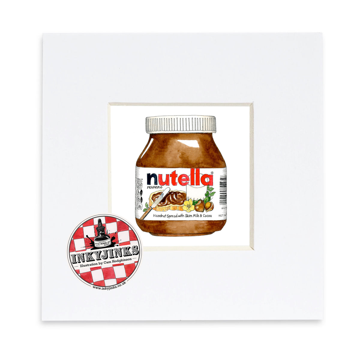 Nutella Mini Print showing a chocolate-hazelnut spread jar in a white mount