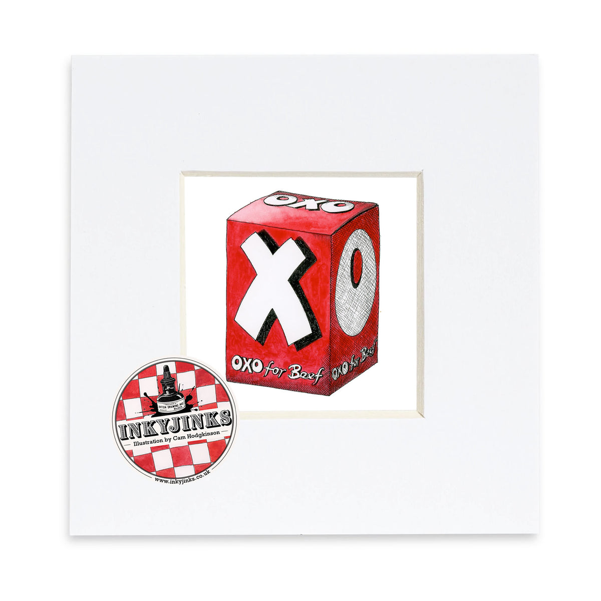 Oxo Mini Print showing a red Oxo box in a white mount