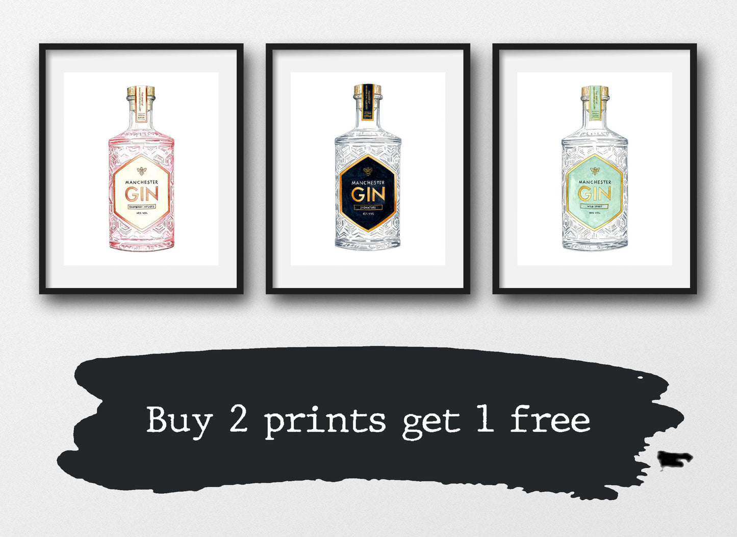 Set of Three Manchester Gin Prints